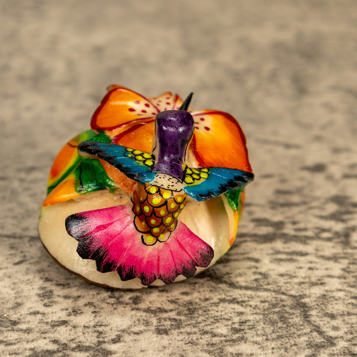 Hummingbird With Flower Tagua Nut Carving