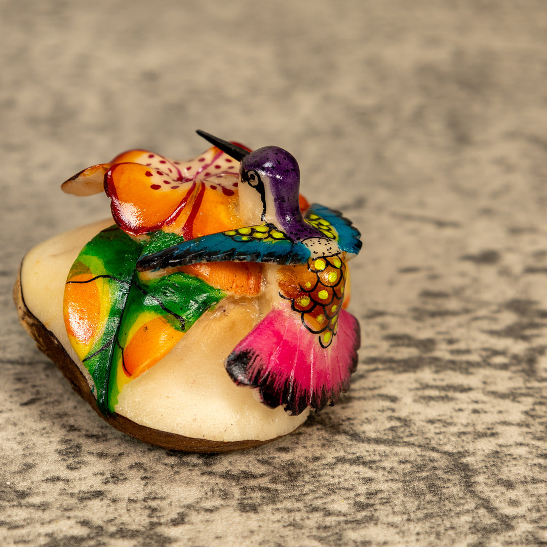 Hummingbird With Flower Tagua Nut Carving