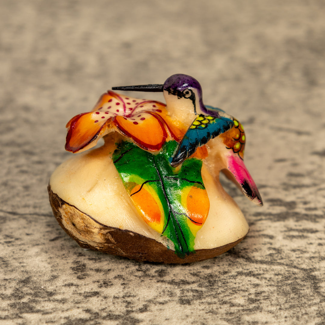Hummingbird With Flower Tagua Nut Carving