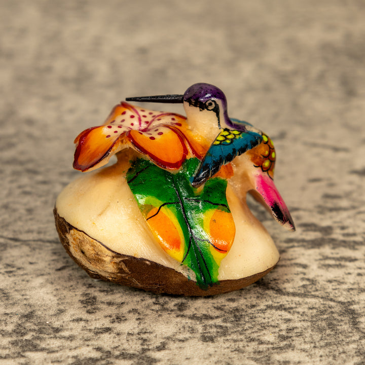 Hummingbird With Flower Tagua Nut Carving