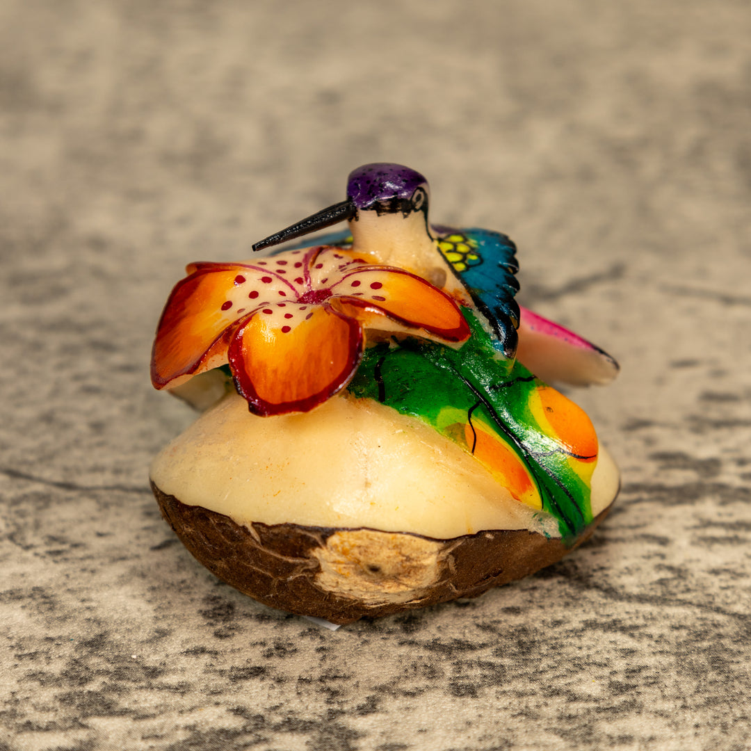 Hummingbird With Flower Tagua Nut Carving