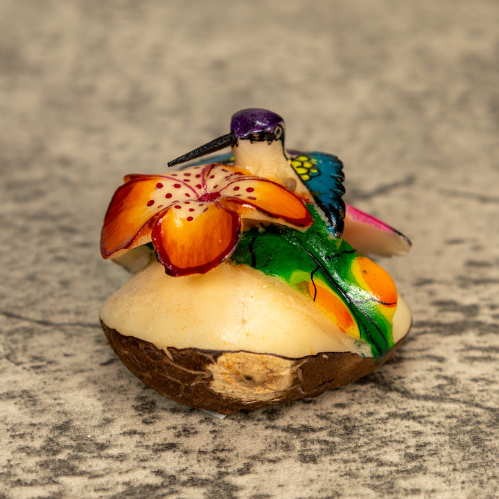 Hummingbird With Flower Tagua Nut Carving