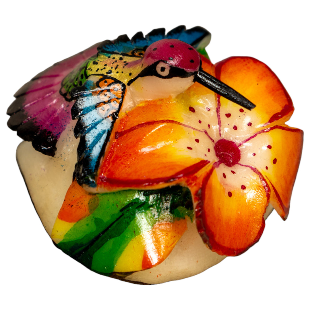 Hummingbird With Flower Tagua Nut Carving