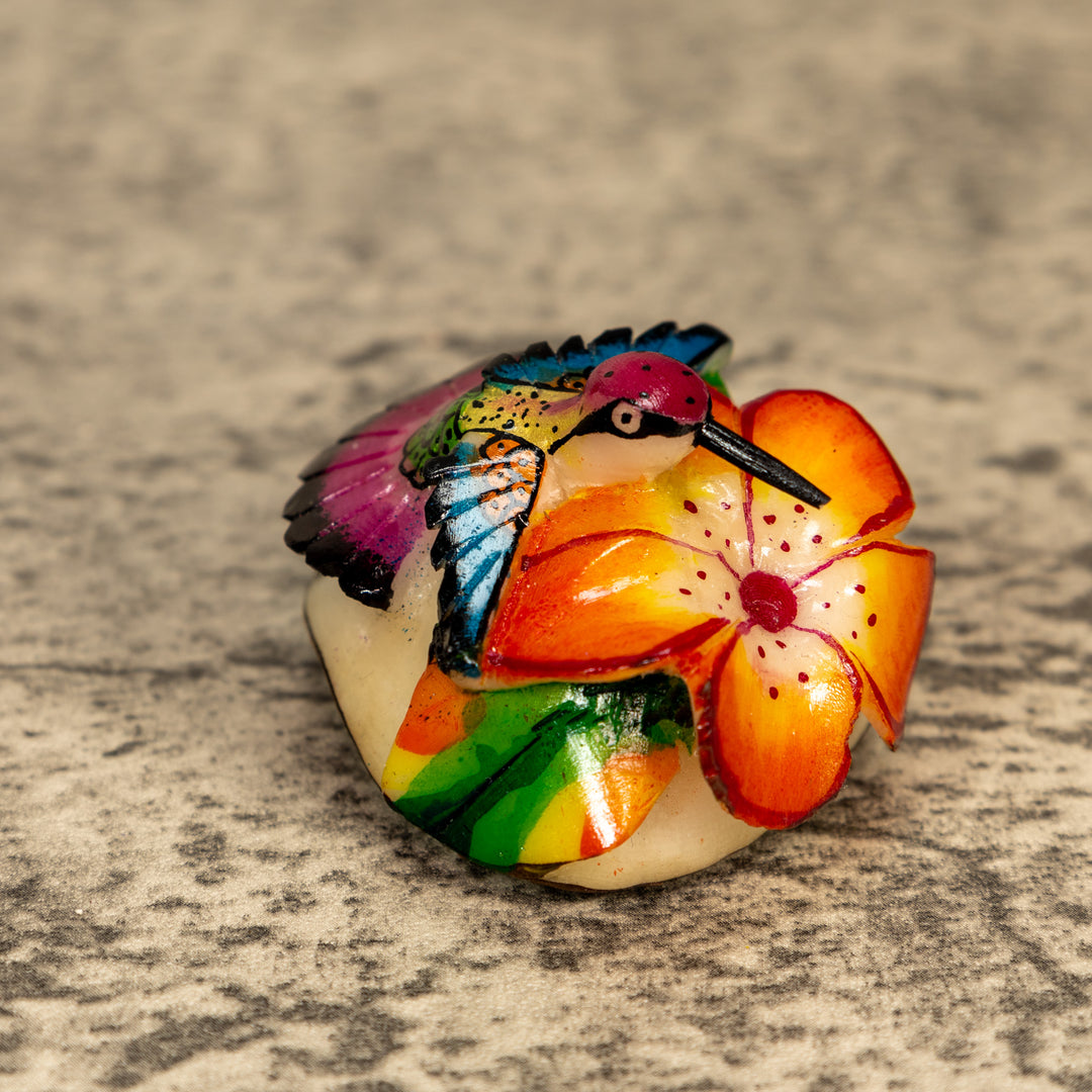 Hummingbird With Flower Tagua Nut Carving
