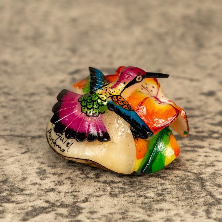 Hummingbird With Flower Tagua Nut Carving