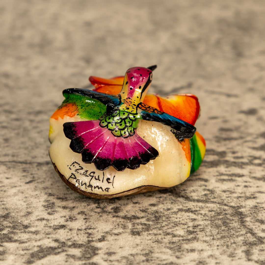 Hummingbird With Flower Tagua Nut Carving