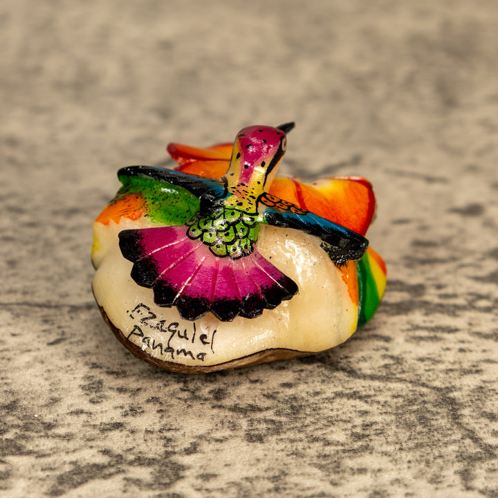 Hummingbird With Flower Tagua Nut Carving
