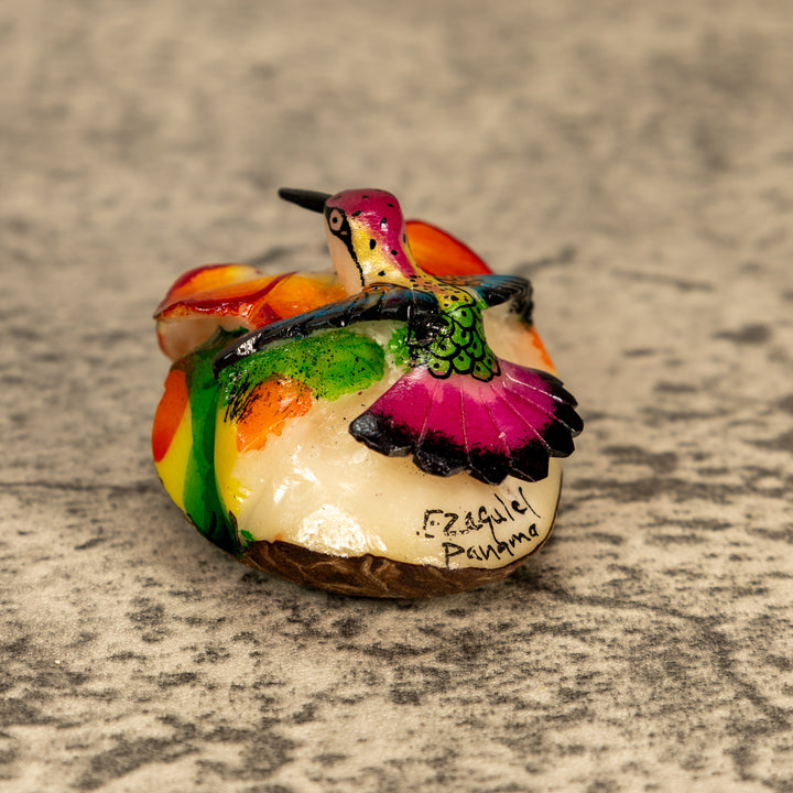 Hummingbird With Flower Tagua Nut Carving