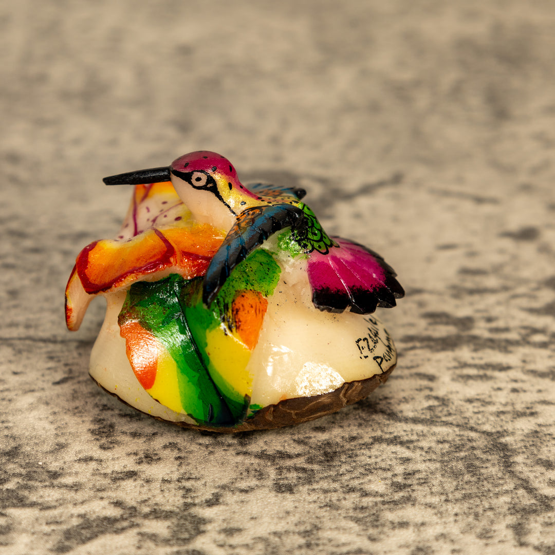 Hummingbird With Flower Tagua Nut Carving