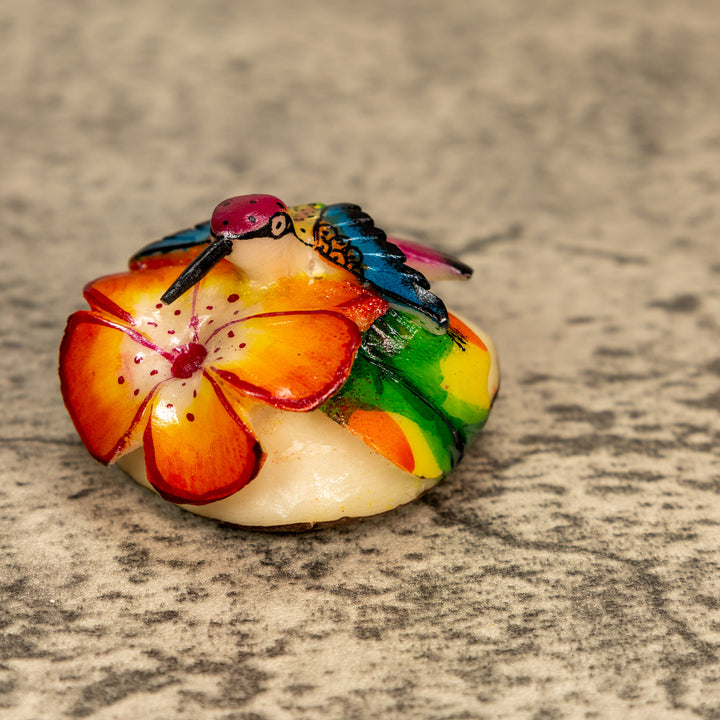 Hummingbird With Flower Tagua Nut Carving