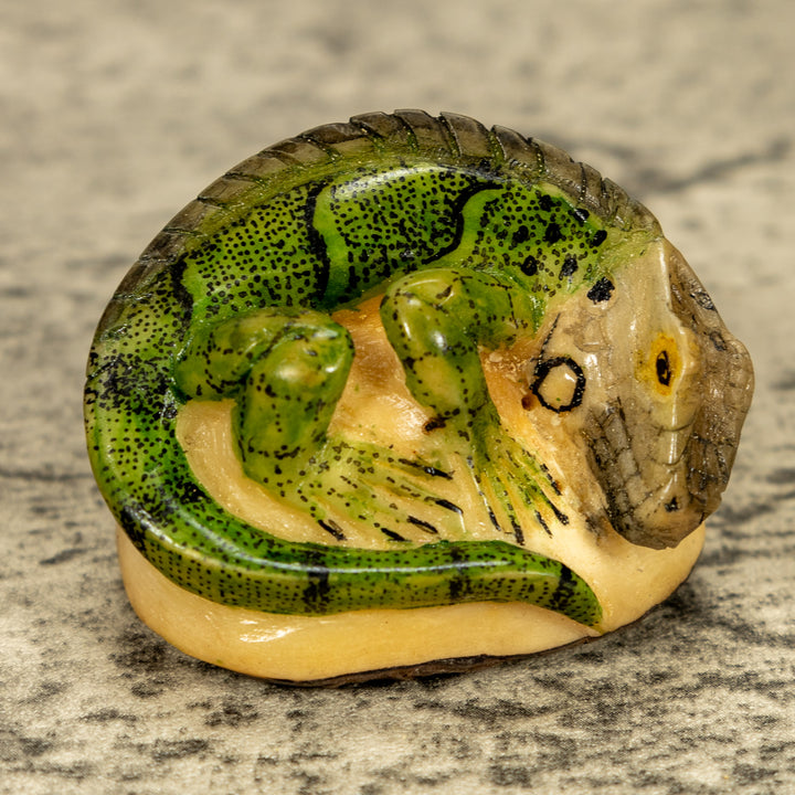 Green Iguana Lizard Tagua Nut Carving