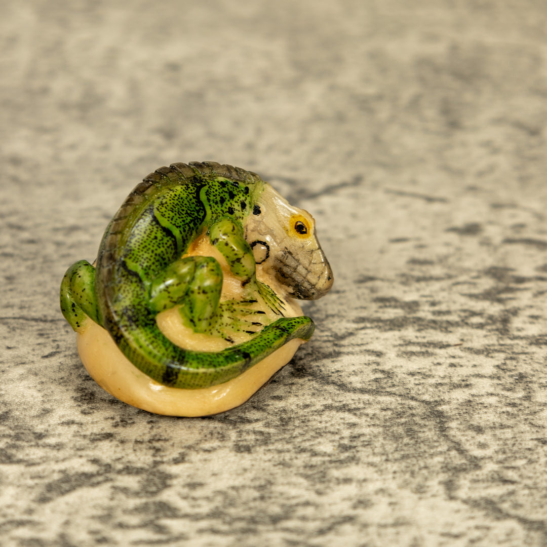 Green Iguana Lizard Tagua Nut Carving
