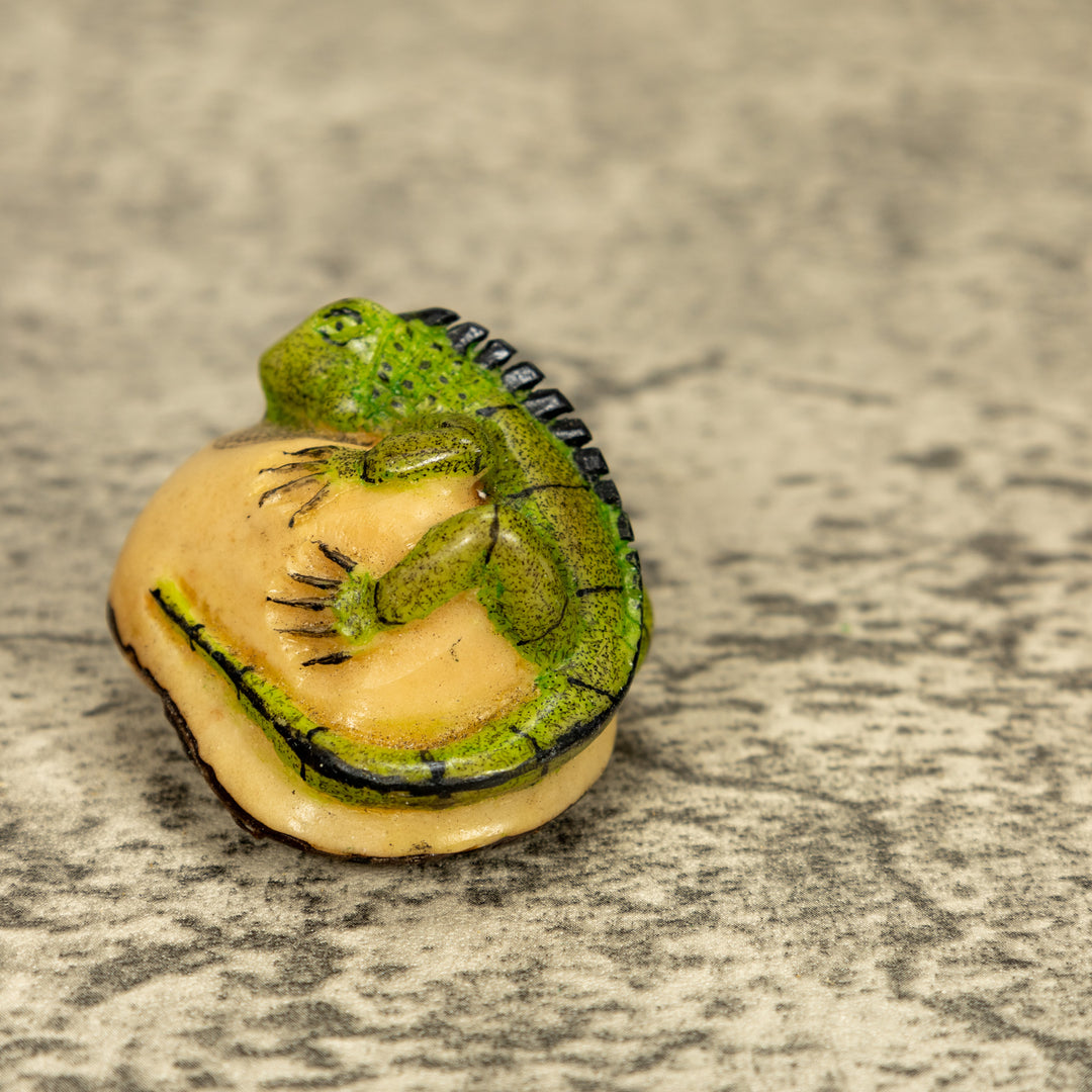 Green Iguana Lizard Tagua Nut Carving