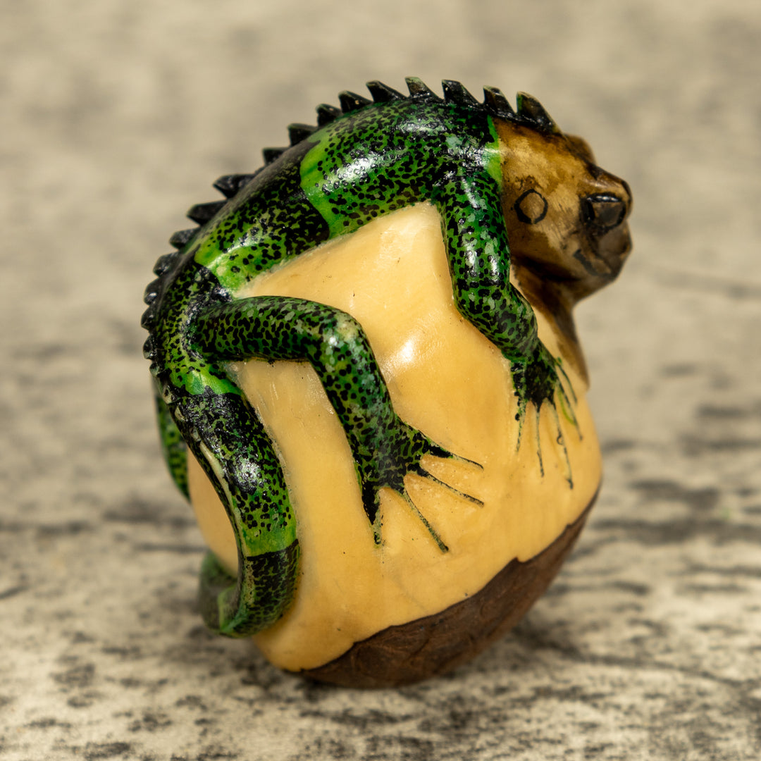 Green Iguana Lizard Tagua Nut Carving