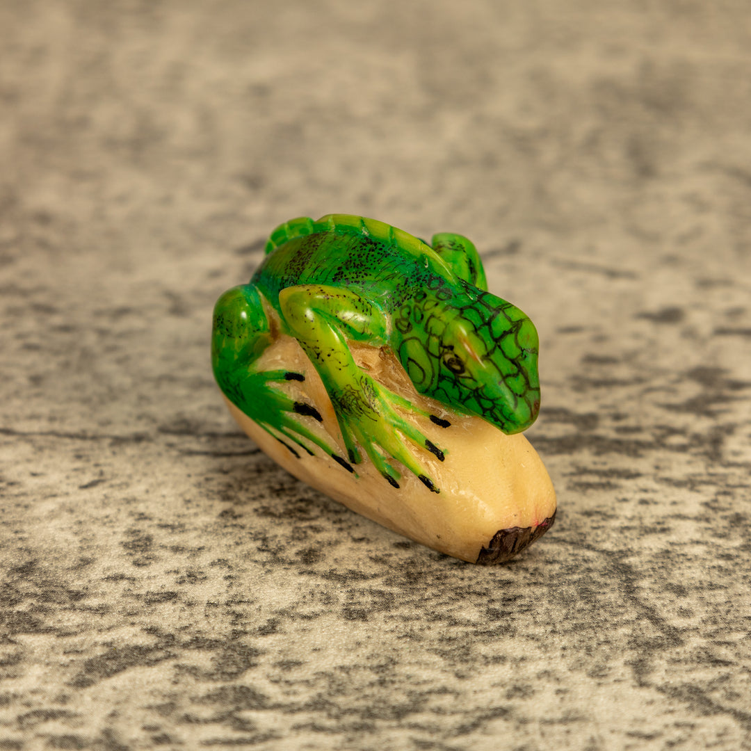 Green Iguana Lizard Tagua Nut Carving