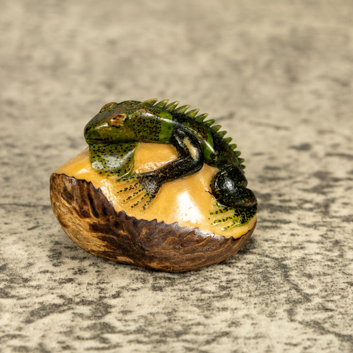 Green Iguana Lizard Tagua Nut Carving