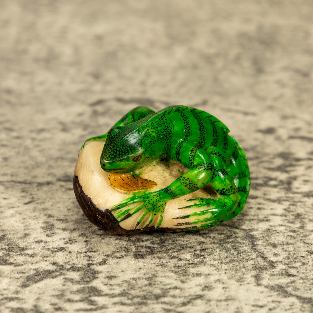 Green Iguana Lizard Tagua Nut Carving