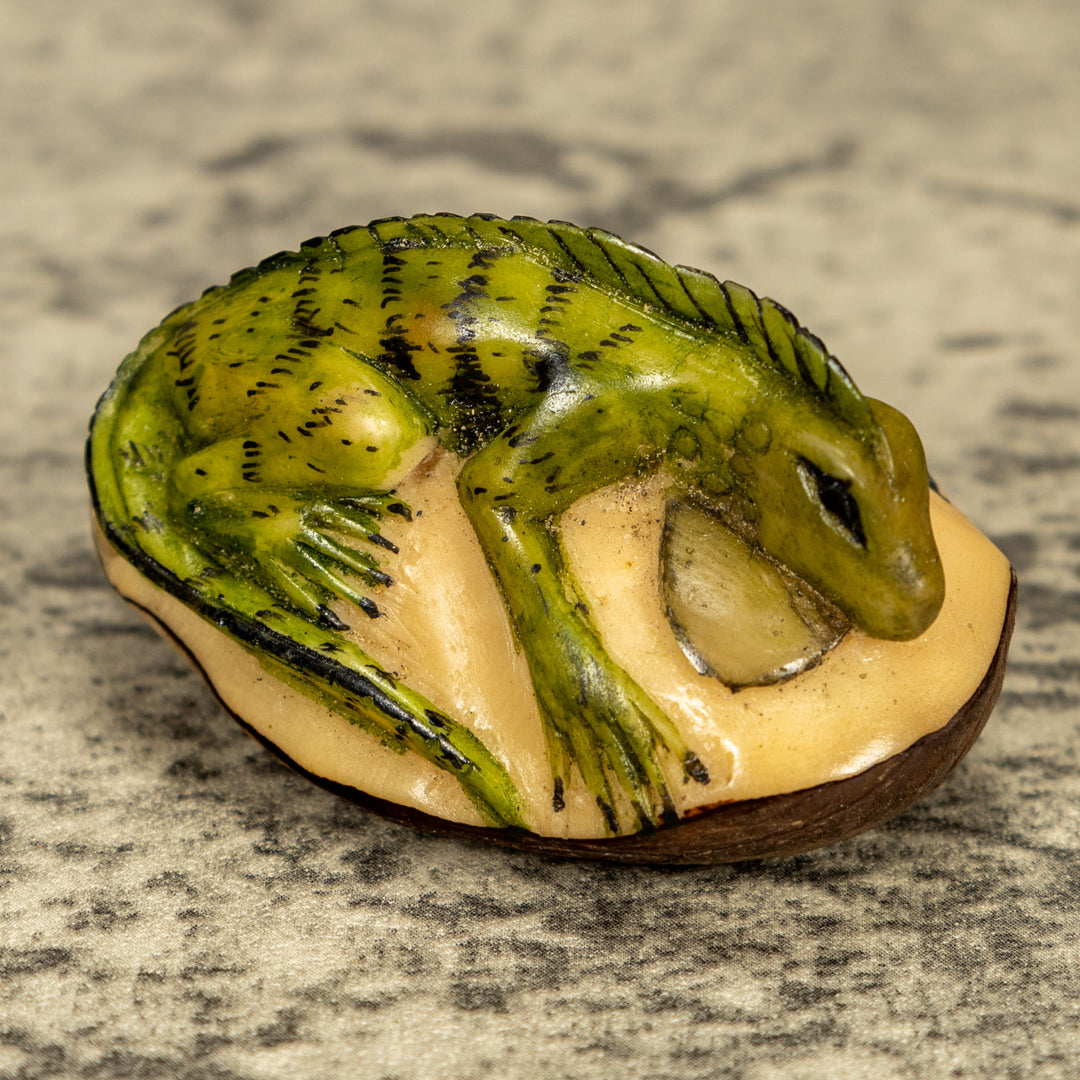Green Iguana Lizard Tagua Nut Carving