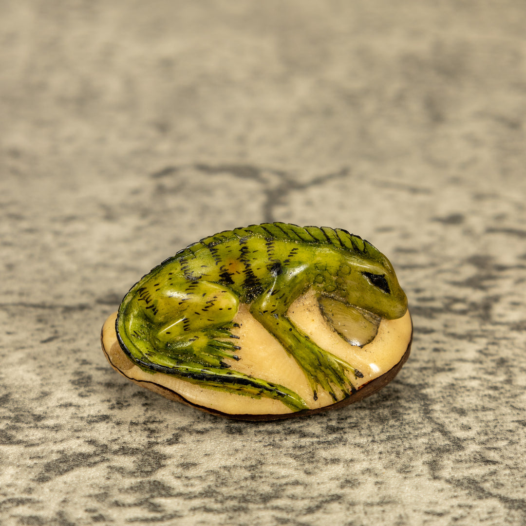 Green Iguana Lizard Tagua Nut Carving