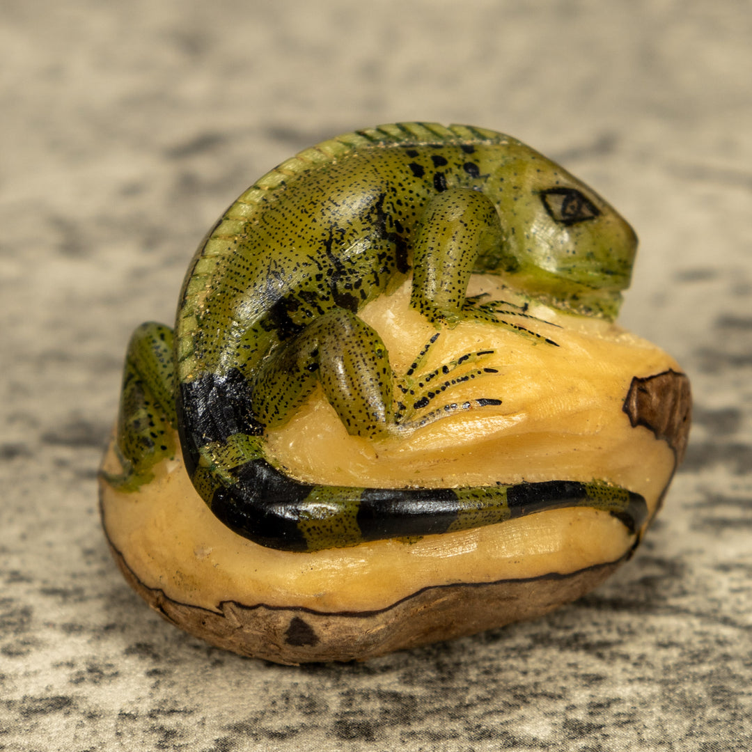 Green Iguana Lizard Tagua Nut Carving