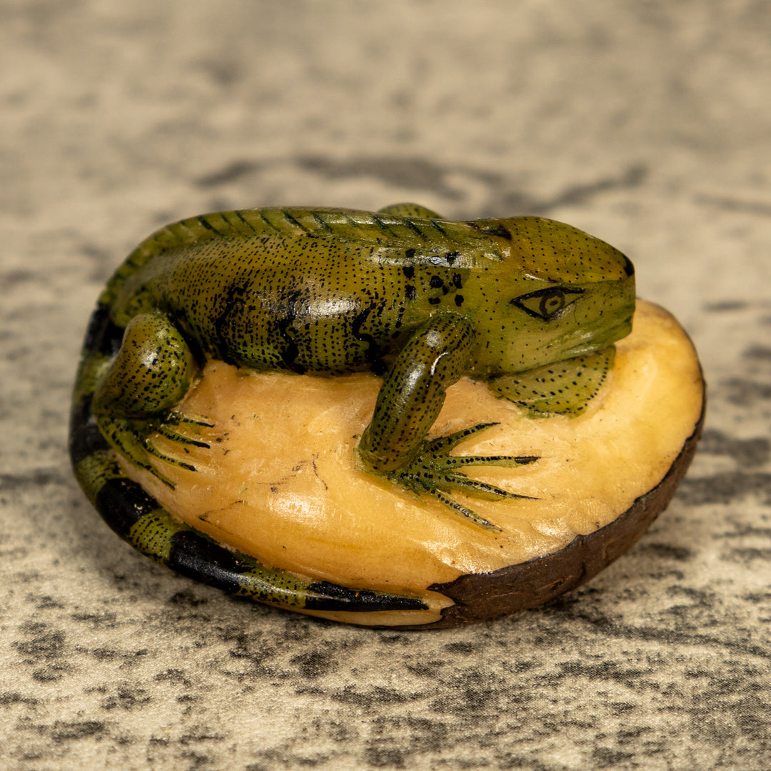 Green Iguana Lizard Tagua Nut Carving