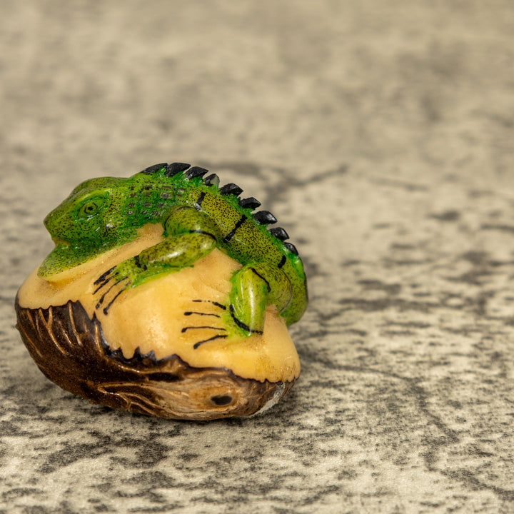 Green Iguana Lizard Tagua Nut Carving