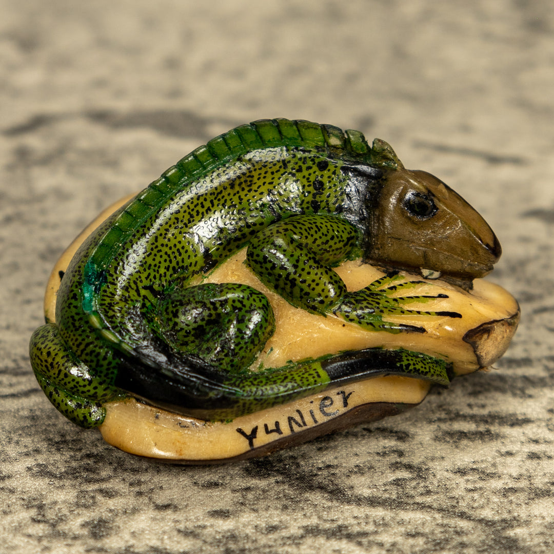 Green Iguana Lizard Tagua Nut Carving