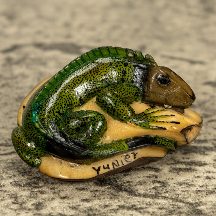 Green Iguana Lizard Tagua Nut Carving
