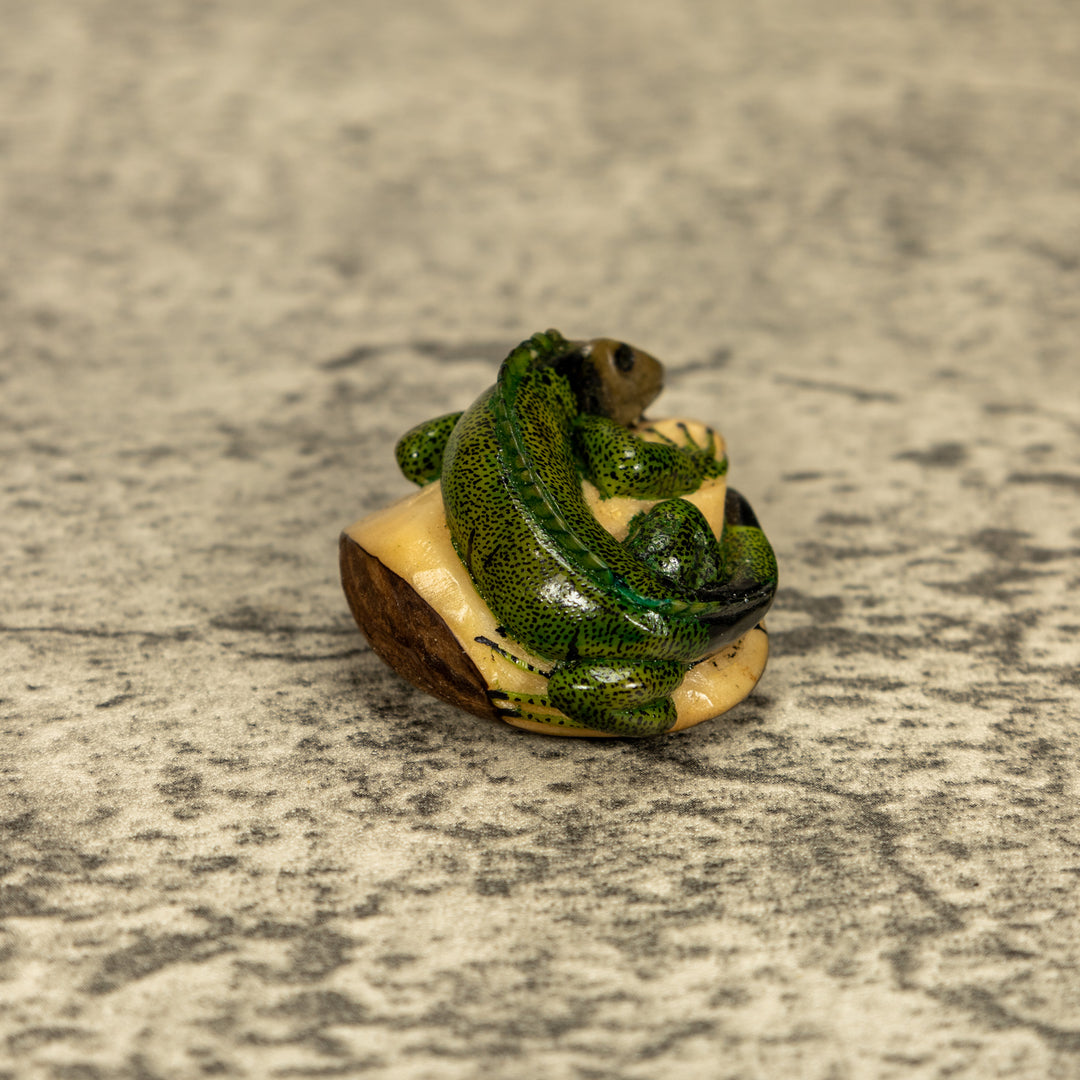 Green Iguana Lizard Tagua Nut Carving