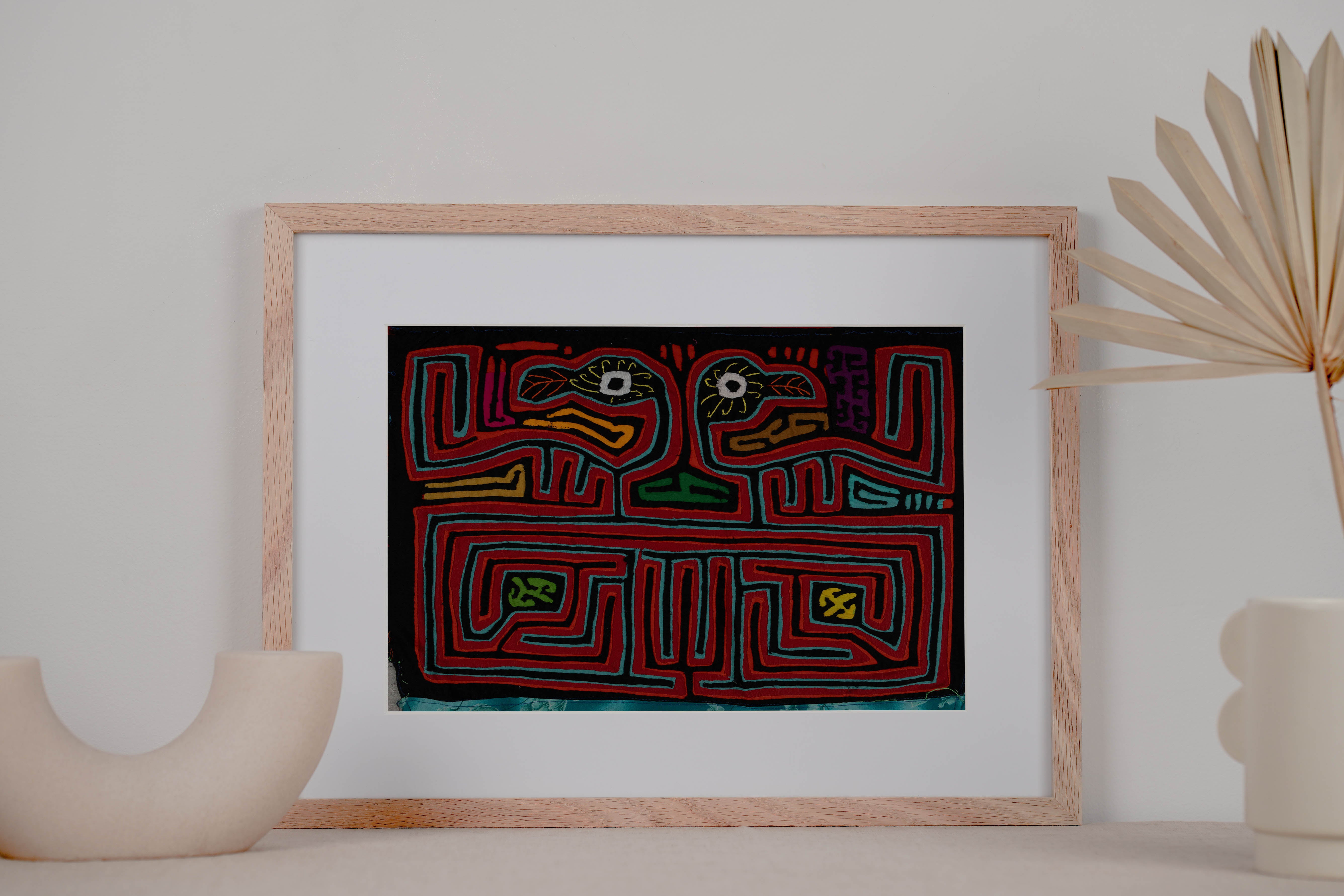 Red And Turquoise Former Kuna Blouse Mola