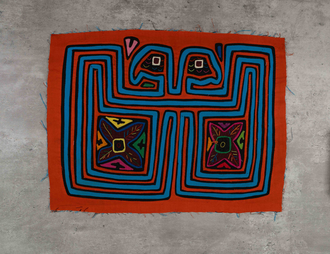 Orange And Turquoise Duck And Flower Mola