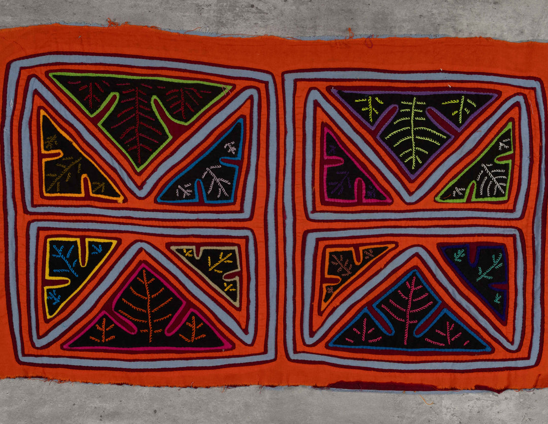 Orange And Light Blue Classic Design Kuna Mola