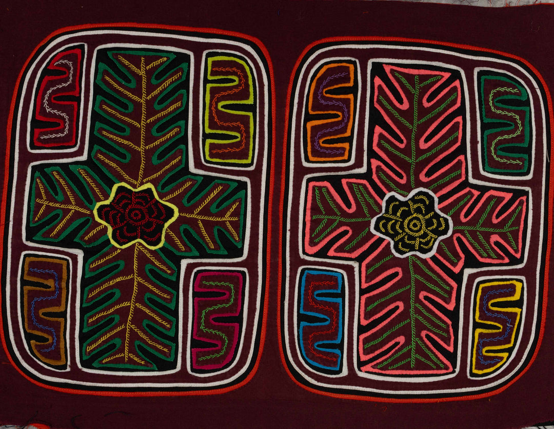 Machine And Hand Stitches Burgundy Palm Frond Mola