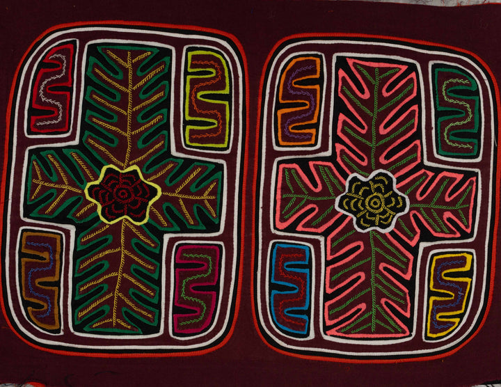 Machine And Hand Stitches Burgundy Palm Frond Mola