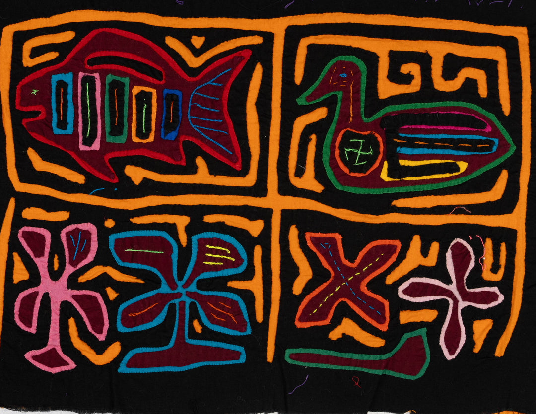 Orange And Black Fish Duck And Flower Mola