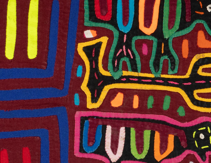 Vintage Maroon And Blue Puppy Dog Mola