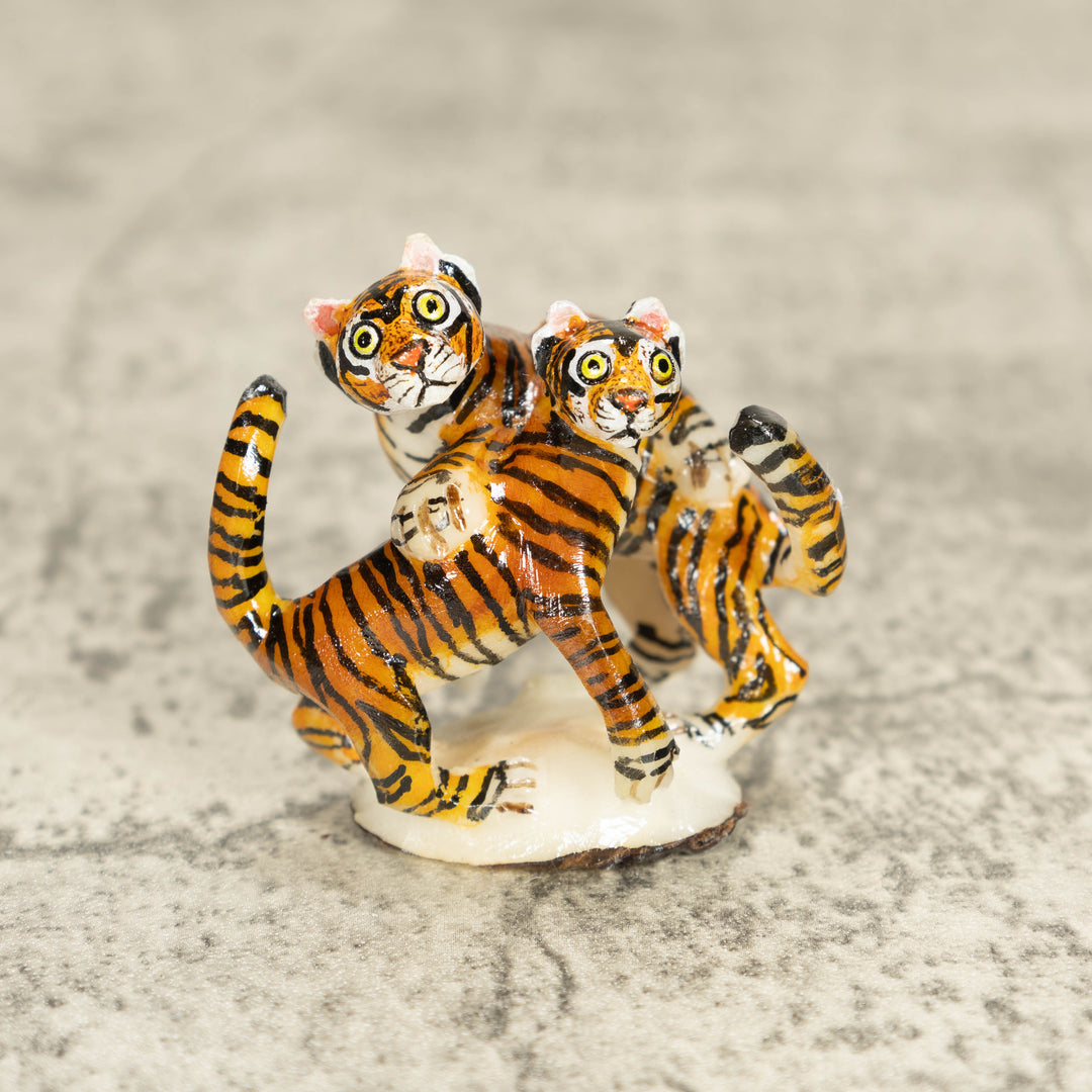 2 Bengal Tiger Cat Tagua Nut Carving