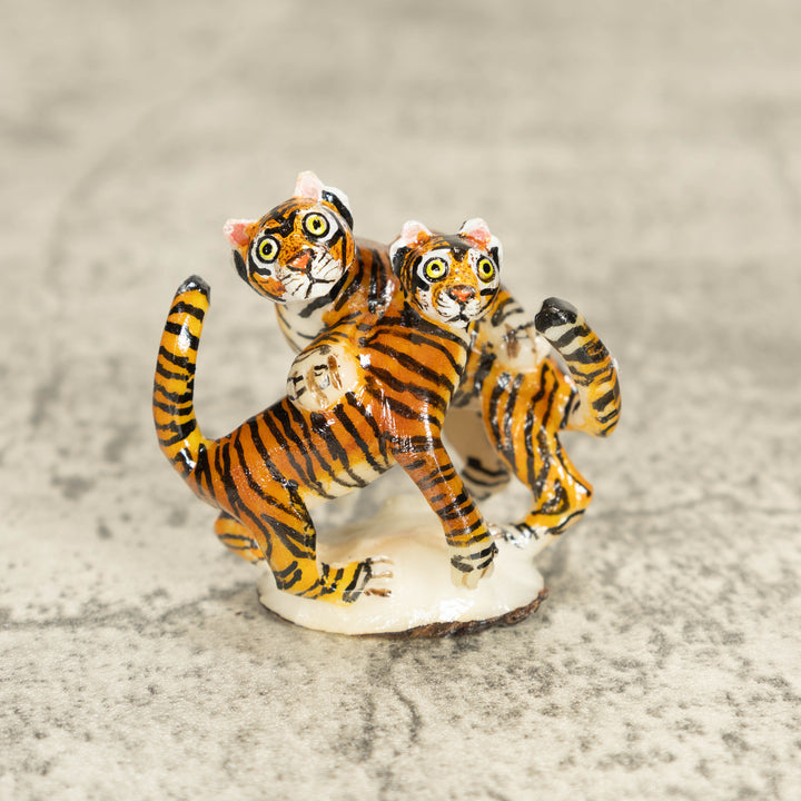 2 Bengal Tiger Cat Tagua Nut Carving