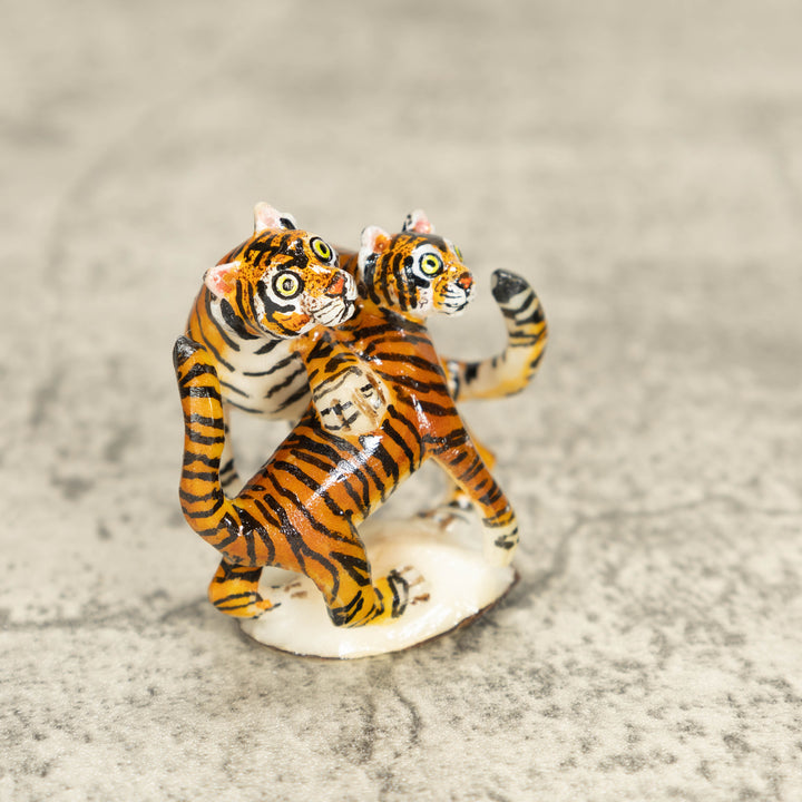 2 Bengal Tiger Cat Tagua Nut Carving