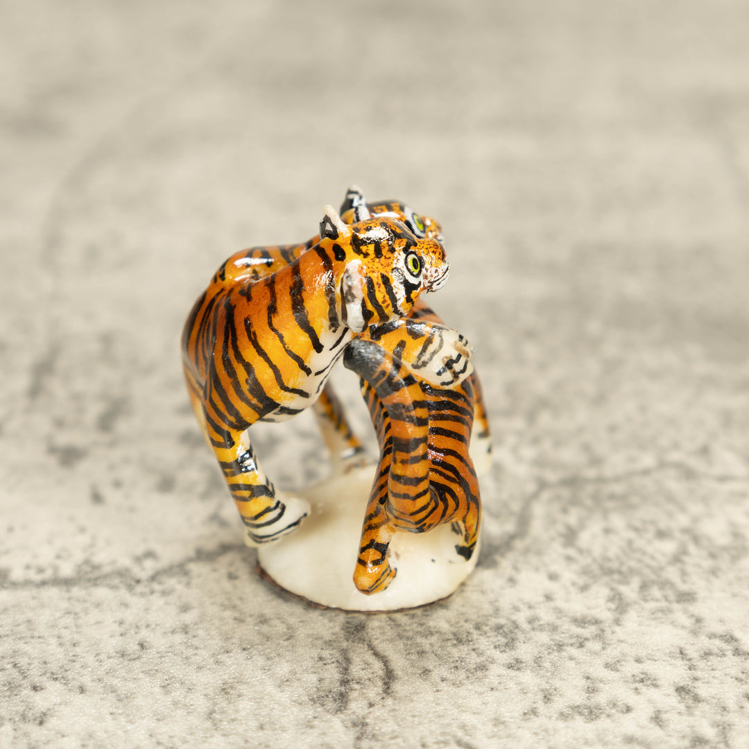 2 Bengal Tiger Cat Tagua Nut Carving