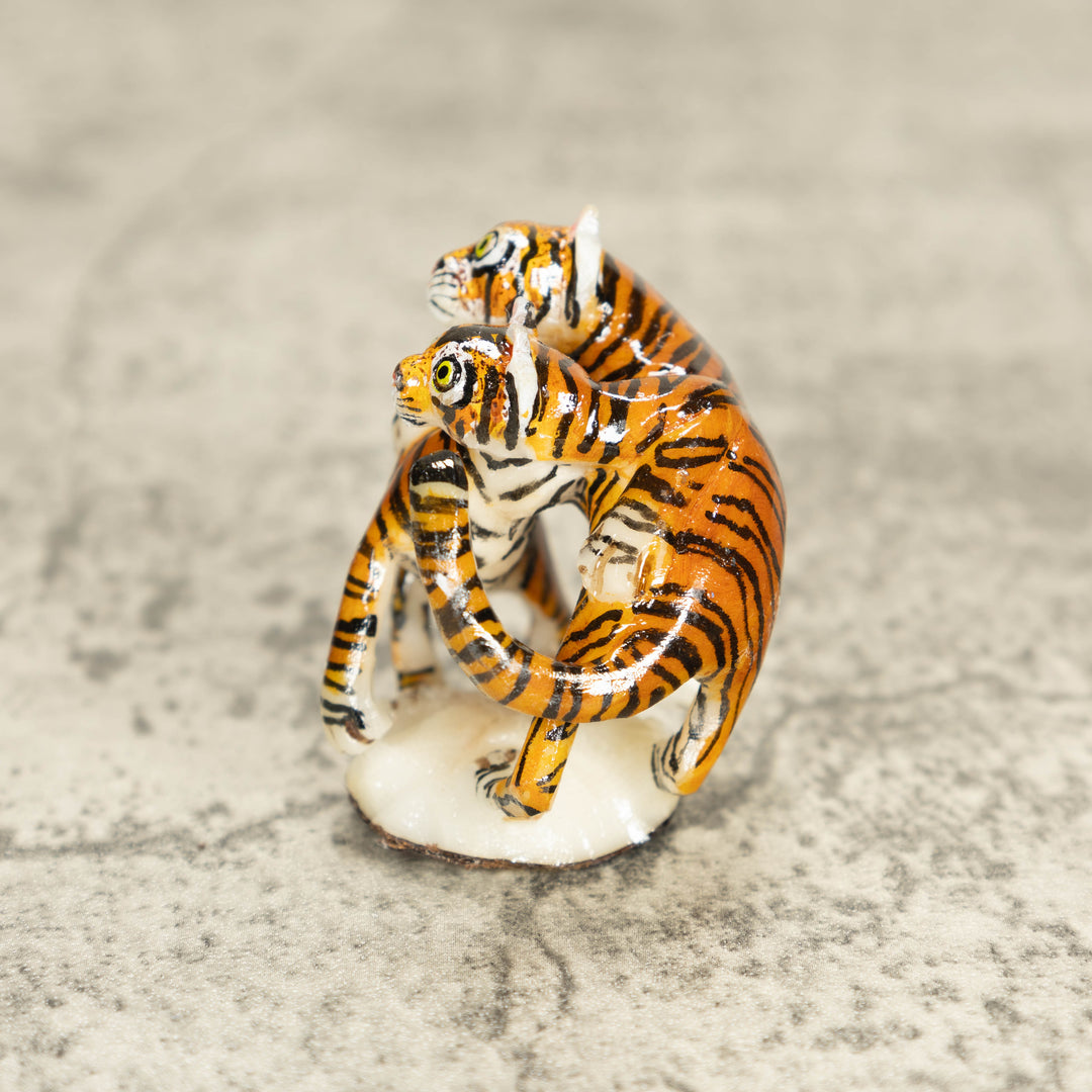 2 Bengal Tiger Cat Tagua Nut Carving