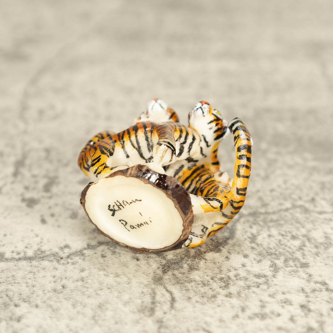 2 Bengal Tiger Cat Tagua Nut Carving