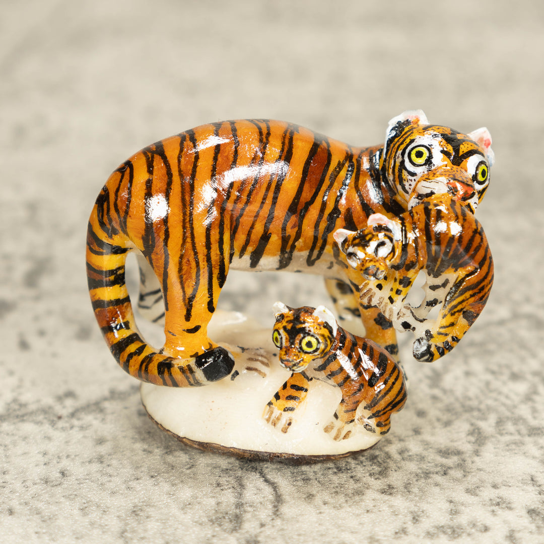 3 Bengal Tiger Cat Tagua Nut Carving