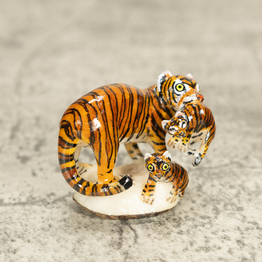 3 Bengal Tiger Cat Tagua Nut Carving