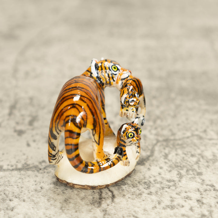 3 Bengal Tiger Cat Tagua Nut Carving