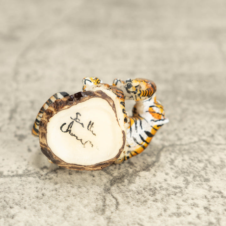 3 Bengal Tiger Cat Tagua Nut Carving