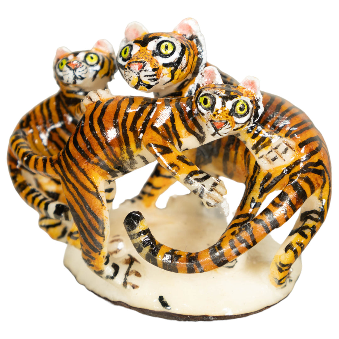 3 Bengal Tiger Cat Tagua Nut Carving
