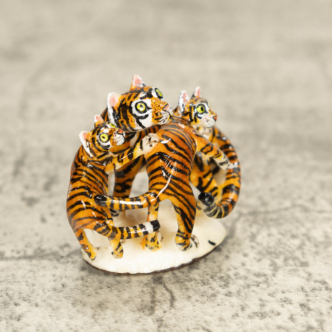 3 Bengal Tiger Cat Tagua Nut Carving