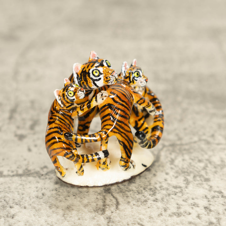 3 Bengal Tiger Cat Tagua Nut Carving