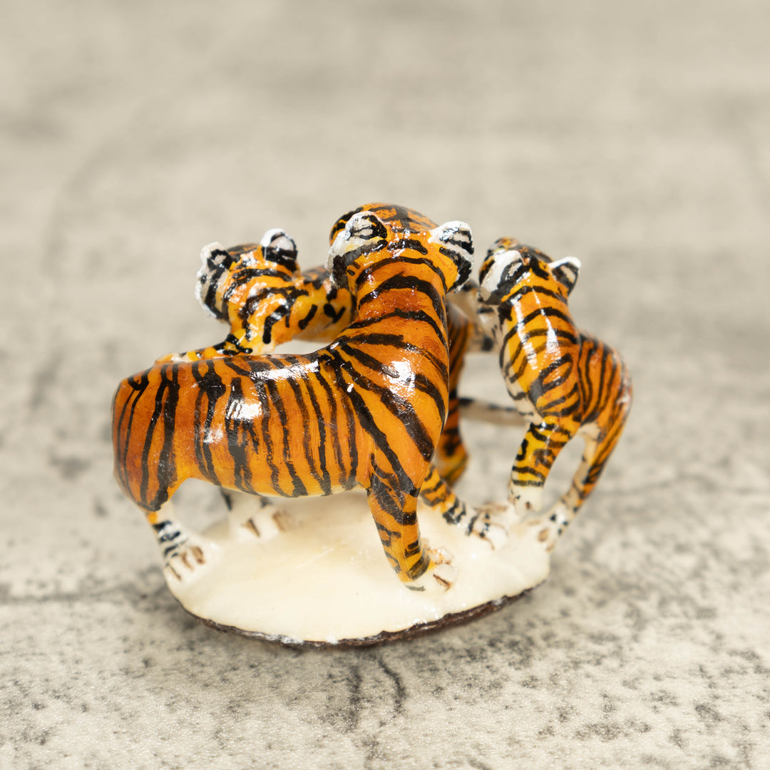 3 Bengal Tiger Cat Tagua Nut Carving